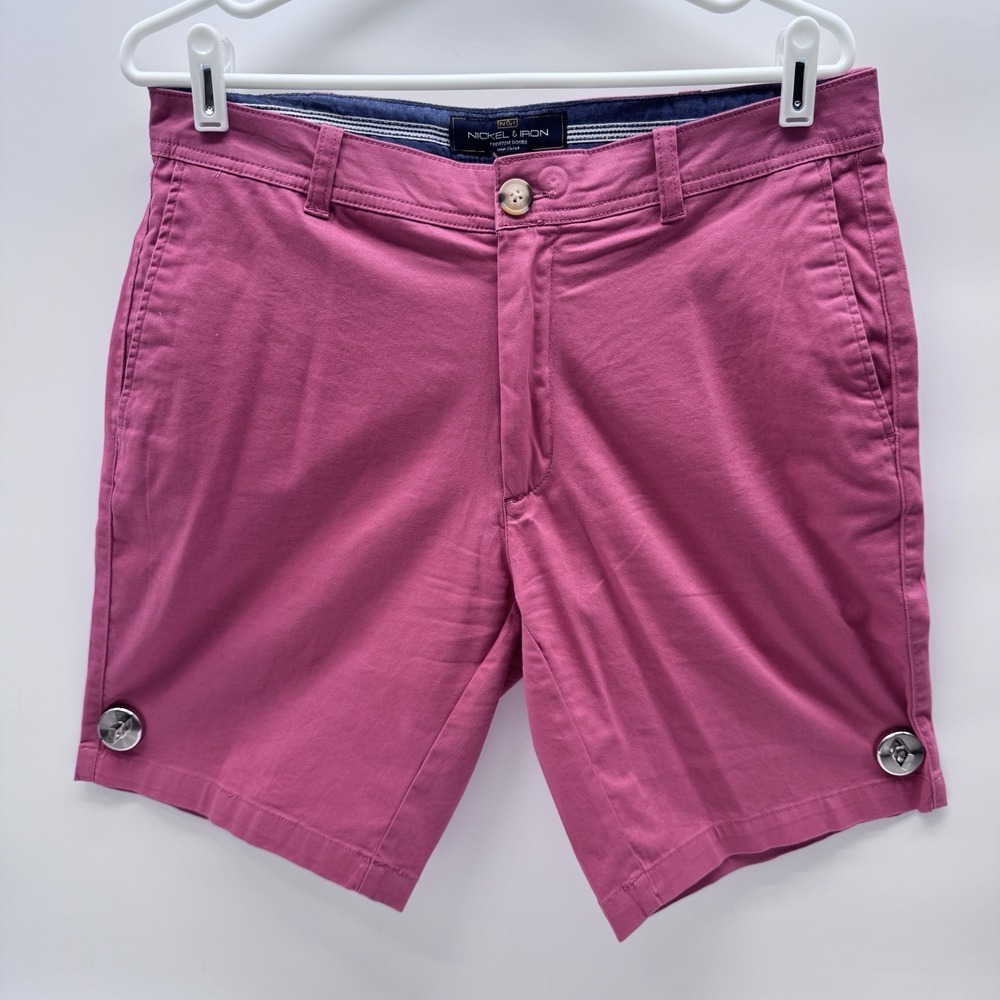 Nickel & Iron Men's Chino Shorts Size 32 Pink Coral Cotton Stretch Flat Front